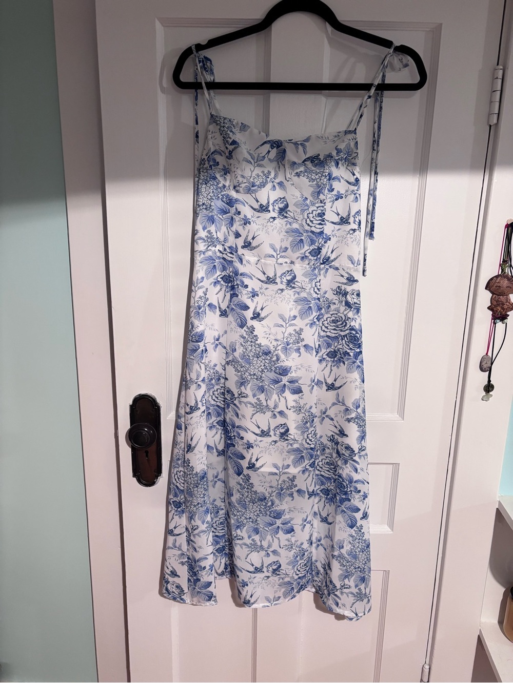 Commense White Slip Dress with Blue Floral Print